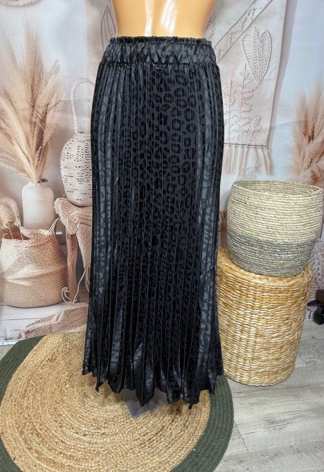 Jupe longue plissée satinée noire Léopard du 38 au 44/46