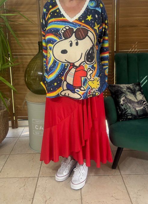 Pull fin trapèze ample noir bleuté Snoopy Night Dream Lurex doré or du 38 au 50 