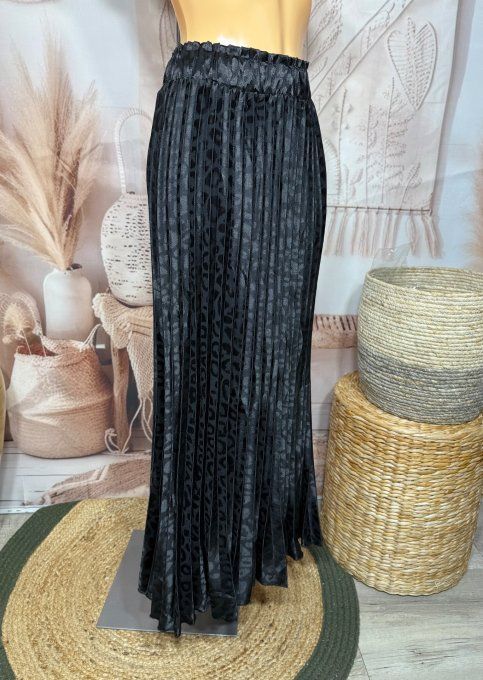 Jupe longue plissée satinée noire Léopard du 38 au 44/46