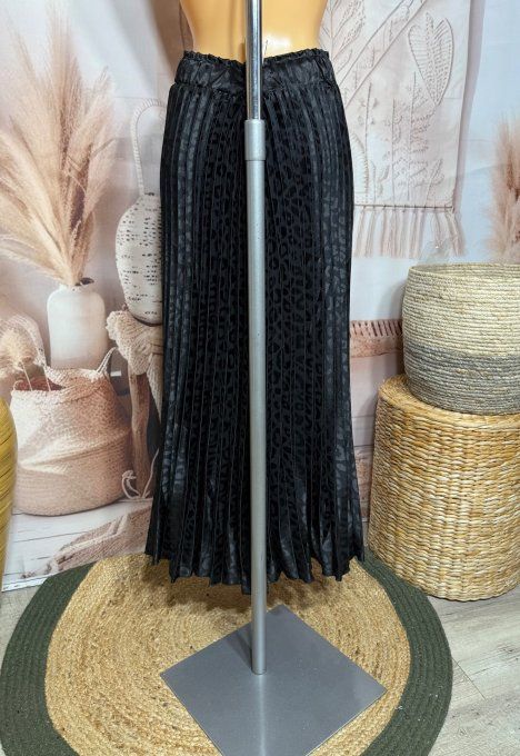 Jupe longue plissée satinée noire Léopard du 38 au 44/46