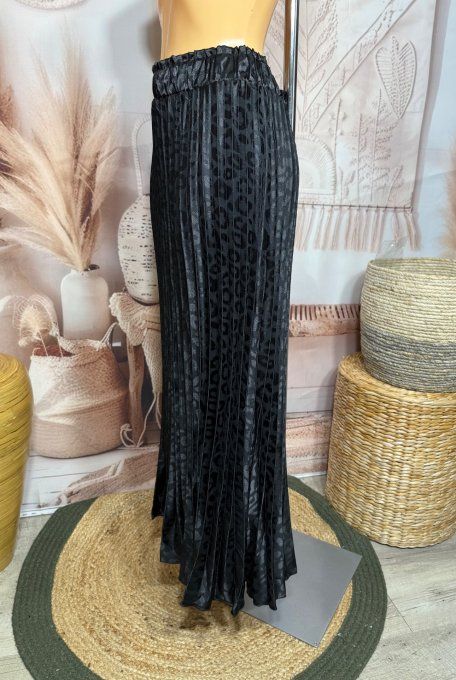 Jupe longue plissée satinée noire Léopard du 38 au 44/46