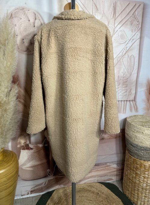 Manteau droit mi-long tout doublé Teddy Beige clair douceur +++++ du 40 au 50 et même +