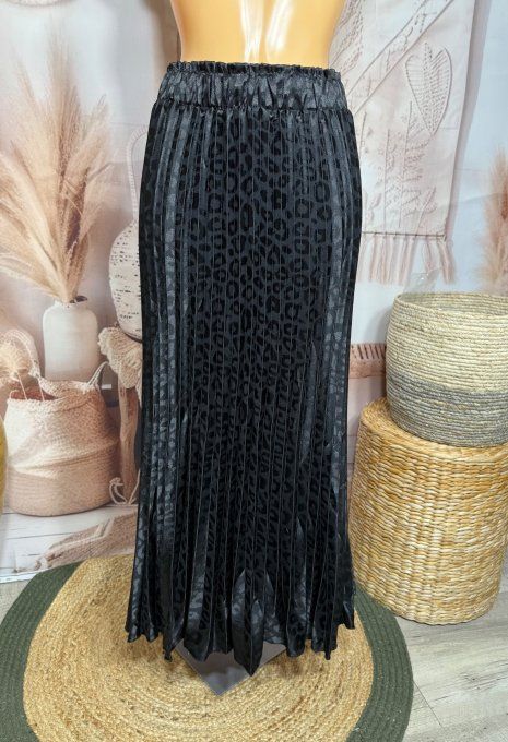 Jupe longue plissée satinée noire Léopard du 38 au 44/46