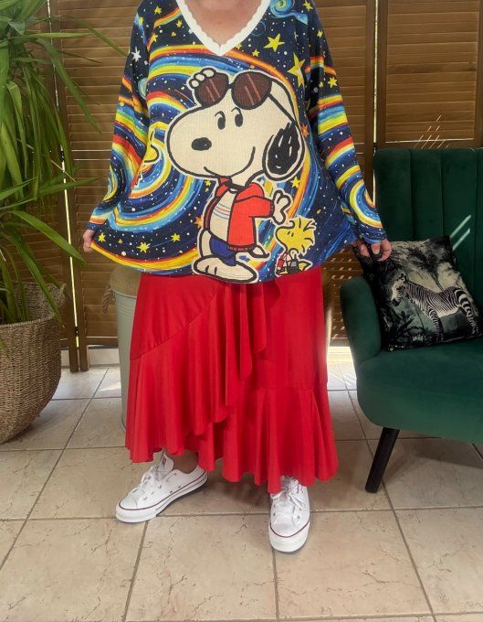 Pull fin trapèze ample noir bleuté Snoopy Night Dream Lurex doré or du 38 au 50 