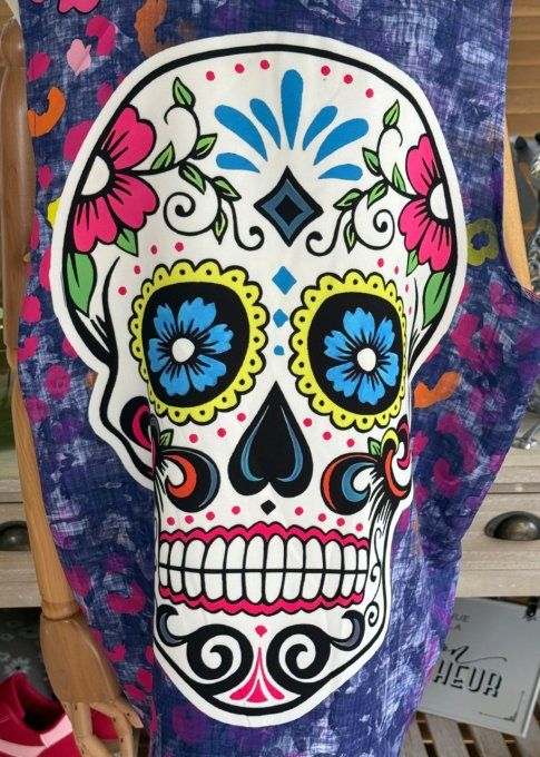 Gilet type barman sans manches violet délavé Mexican Skulls  Calaveras du 40 au 50 et même +