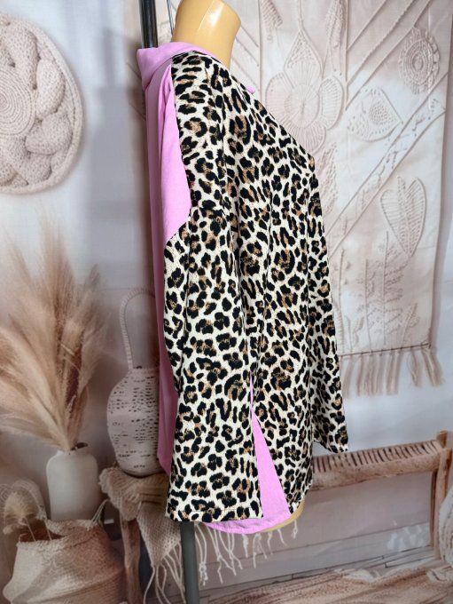 Chemise ample bicolore rose bonbon Léopard camel caramel du 40 au 50/52  