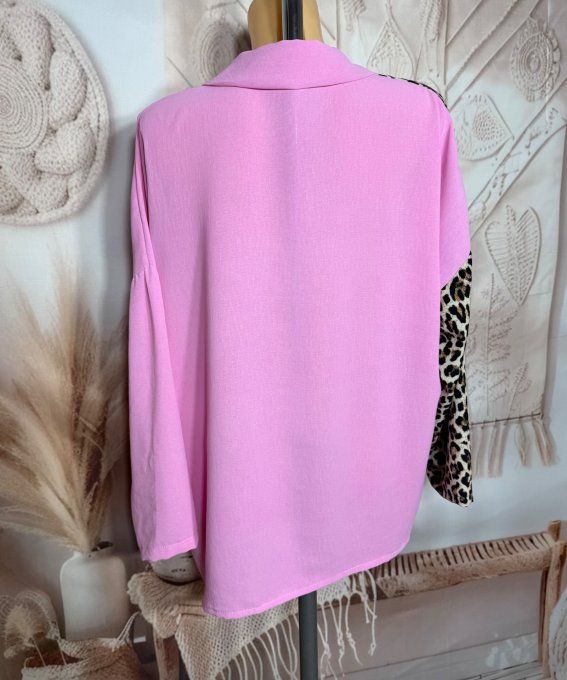 Chemise ample bicolore rose bonbon Léopard camel caramel du 40 au 50/52  