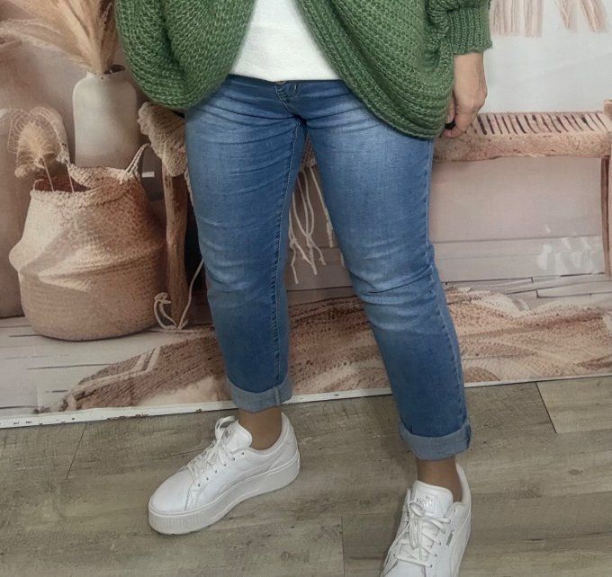 Jeans stone délavé skinny bas effiloché boutons argentés stretch ++++ du 40/42 au 48/50