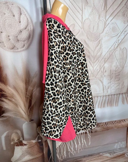 Chemise ample bicolore corail Léopard camel caramel du 40 au 50/52   