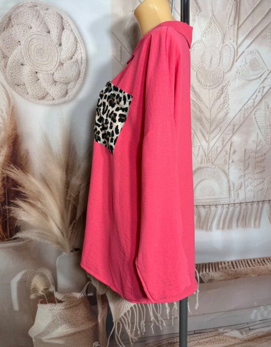 Chemise ample bicolore corail Léopard camel caramel du 40 au 50/52   