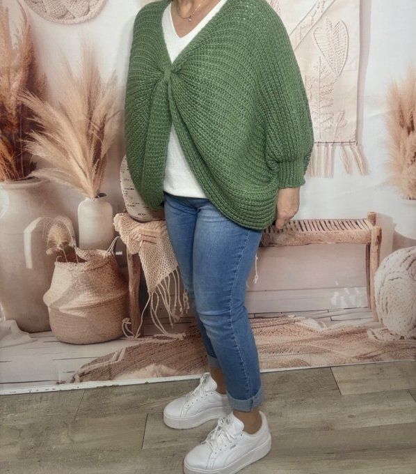 Pull ample façon Papillon manches chauve-souris kaki clair douceur +++ du 42 au 58/60