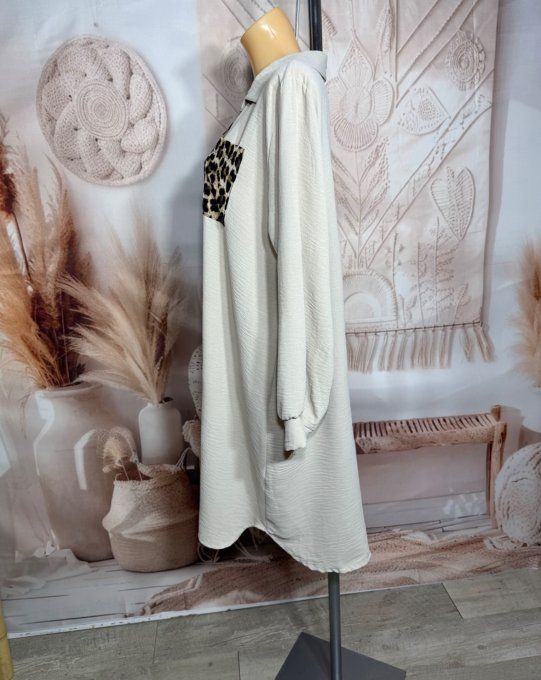 Robe Chemise ample bicolore beige Léopard camel caramel du 42 au 50/52 et même +