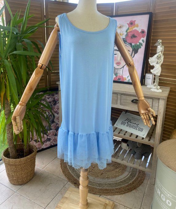 Fond de robe BIS bleu ciel viscose et dentelle confort +++ du 40 au 50