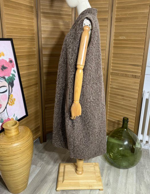 gilet long sans manches ample bouclette chocolat chiné du 40 au 52 