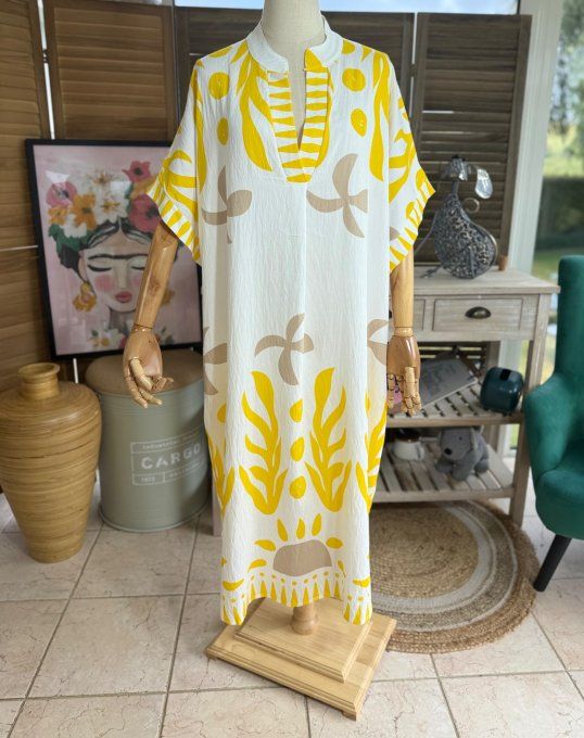 Robe mi-longue oversize blanche Summer Spirit Jaune du 40 au 52