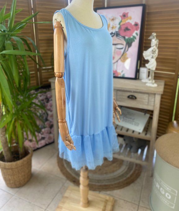 Fond de robe BIS bleu ciel viscose et dentelle confort +++ du 40 au 50