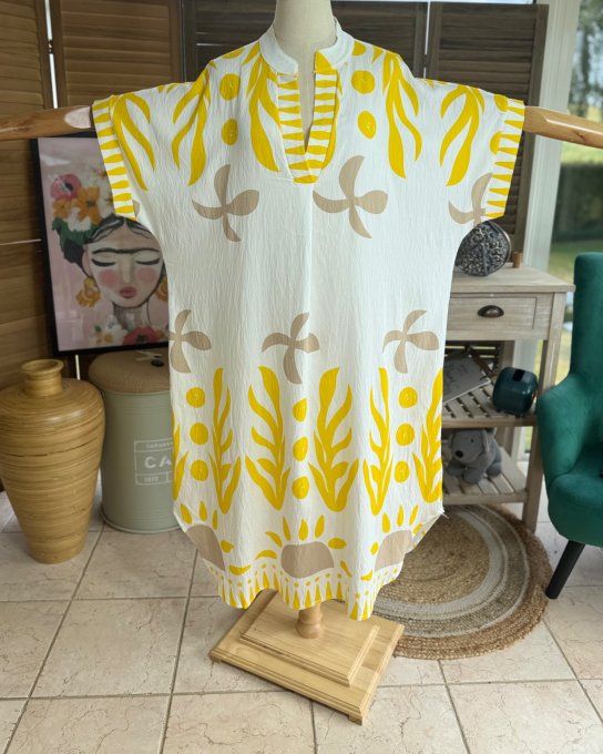 Robe mi-longue oversize blanche Summer Spirit Jaune du 40 au 52