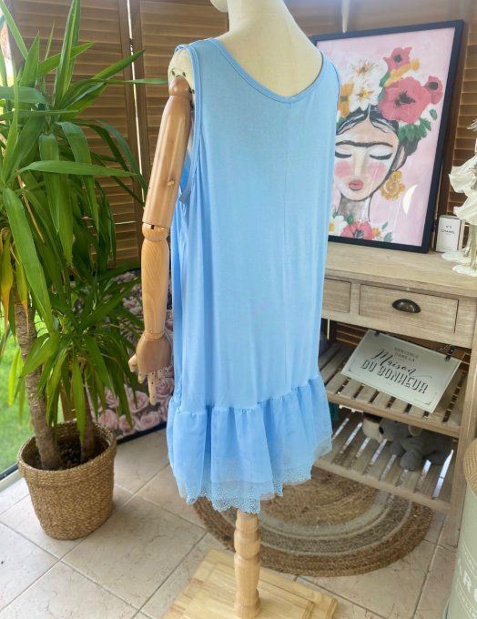 Fond de robe BIS bleu ciel viscose et dentelle confort +++ du 40 au 50