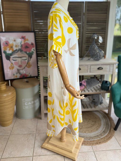 Robe mi-longue oversize blanche Summer Spirit Jaune du 40 au 52