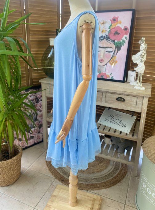 Fond de robe BIS bleu ciel viscose et dentelle confort +++ du 40 au 50