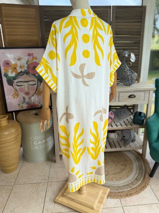 Robe mi-longue oversize blanche Summer Spirit Jaune du 40 au 52