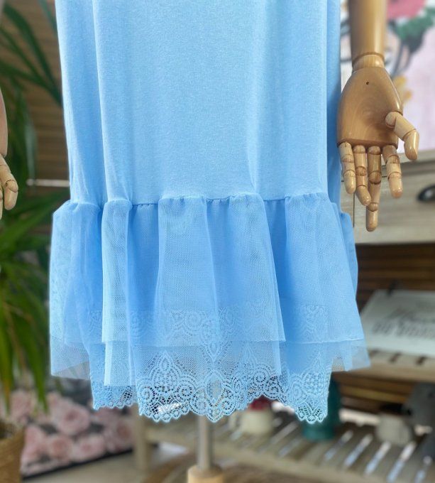 Fond de robe BIS bleu ciel viscose et dentelle confort +++ du 40 au 50