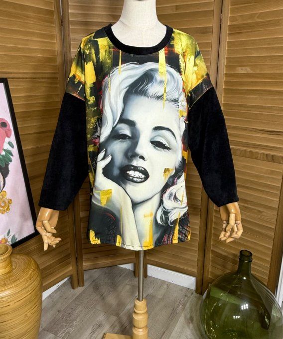 Sweat satiné et velours noir Marylin Monroe Rétro Pin Up du 40 au 50  