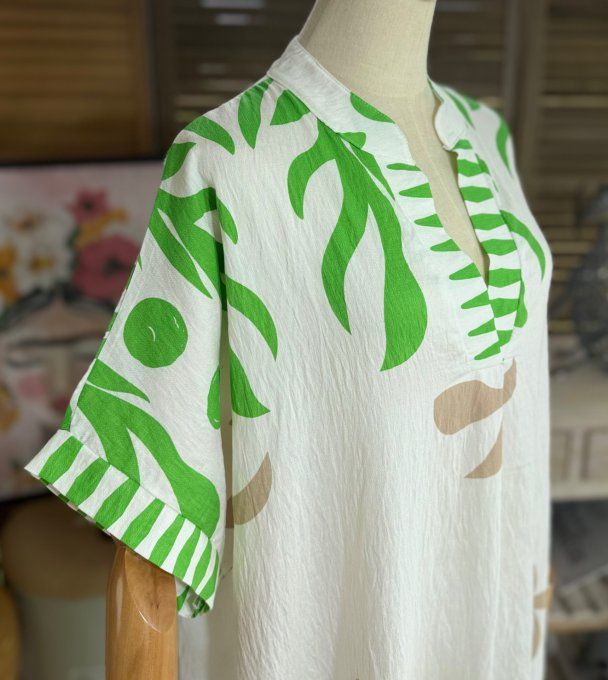 Robe mi-longue oversize blanche Summer Spirit Vert Andalou du 40 au 52 