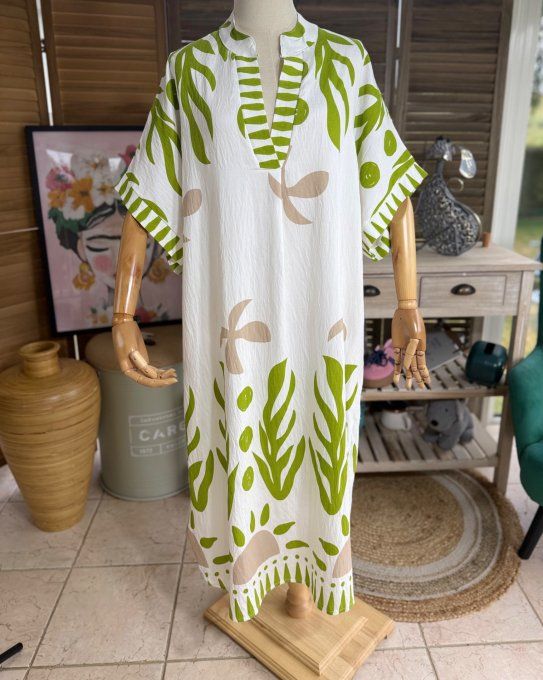 Robe mi-longue oversize blanche Summer Spirit Vert Pistache du 40 au 52 