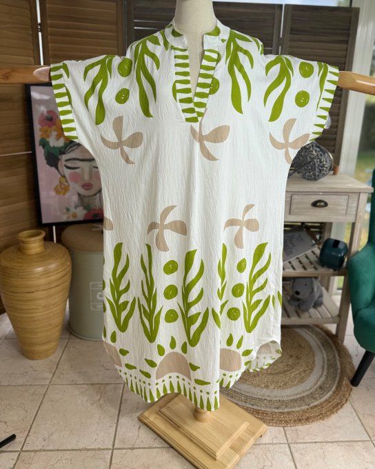 Robe mi-longue oversize blanche Summer Spirit Vert Pistache du 40 au 52 