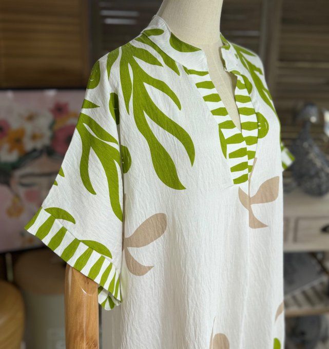 Robe mi-longue oversize blanche Summer Spirit Vert Pistache du 40 au 52 