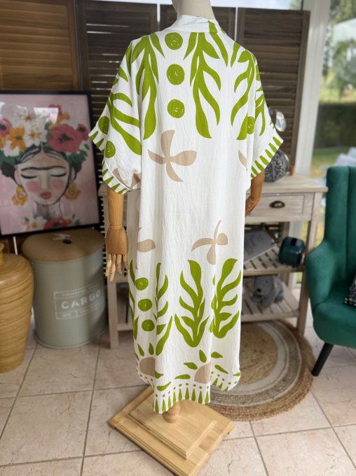 Robe mi-longue oversize blanche Summer Spirit Vert Pistache du 40 au 52 