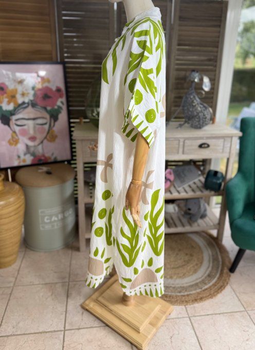 Robe mi-longue oversize blanche Summer Spirit Vert Pistache du 40 au 52 