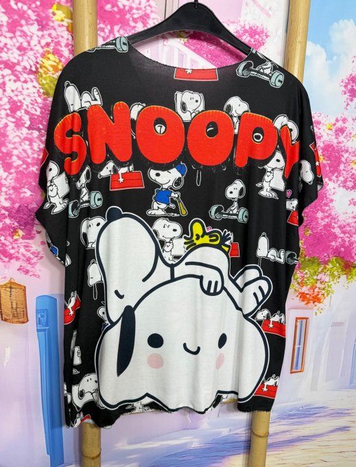 Tee-shirt ample noir Adorable Snoopy Peanuts Charlie Brown du 42 au 54/56 