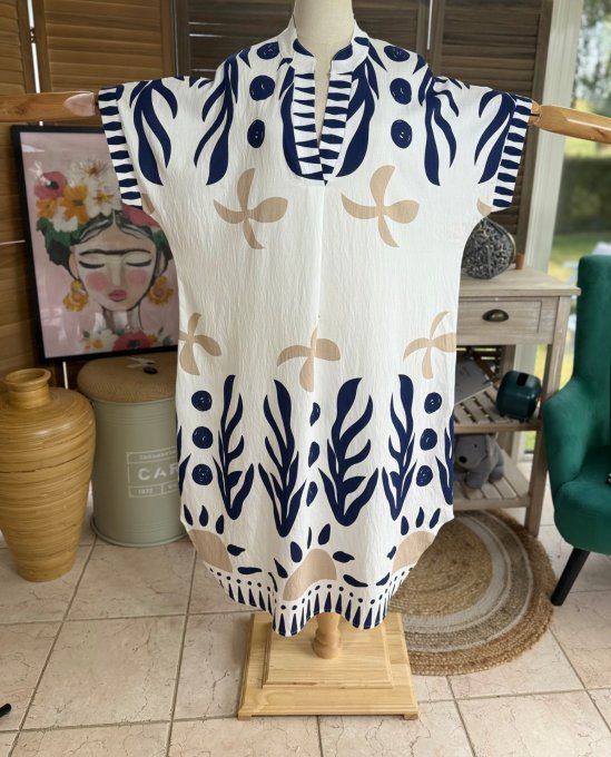 Robe mi-longue oversize blanche Summer Spirit Marine du 40 au 52  