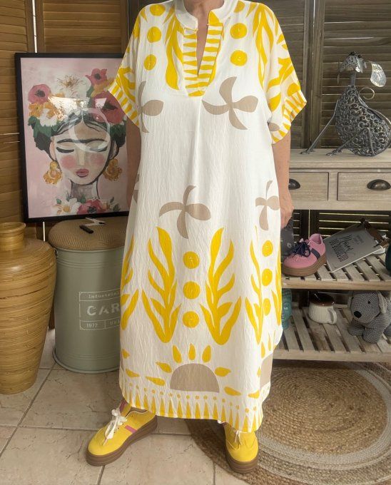 Robe mi-longue oversize blanche Summer Spirit Jaune du 40 au 52