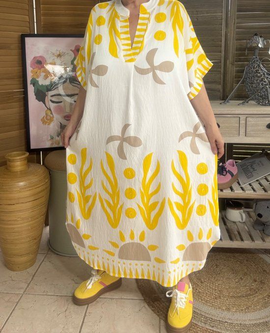 Robe mi-longue oversize blanche Summer Spirit Jaune du 40 au 52