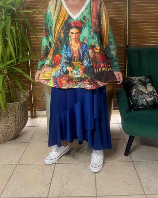 Pull fin trapèze ample multicolore Frida Kahlo Bohémienne Voyante Lurex doré or du 38 au 50  