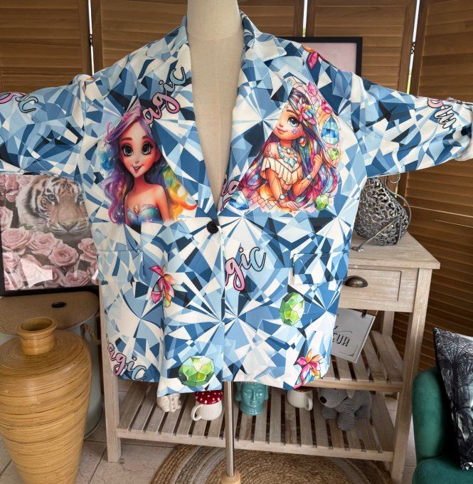 Veste blazer mosaïque multicolore manches réglables Les Fillettes Arc-en-Ciel du 42 au 52 et même +
