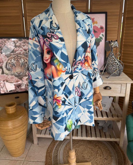 Veste blazer mosaïque multicolore manches réglables Les Fillettes Arc-en-Ciel du 42 au 52 et même +