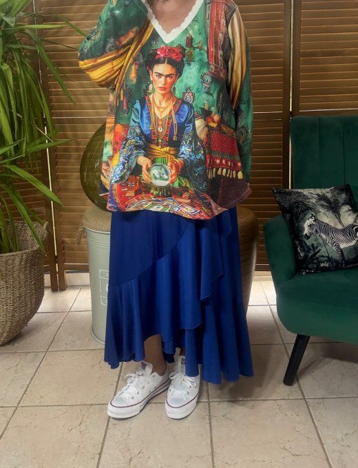 Pull fin trapèze ample multicolore Frida Kahlo Bohémienne Voyante Lurex doré or du 38 au 50  