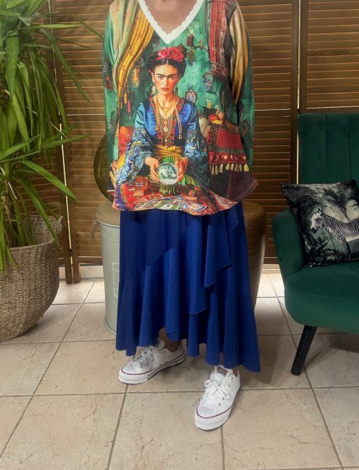 Pull fin trapèze ample multicolore Frida Kahlo Bohémienne Voyante Lurex doré or du 38 au 50  