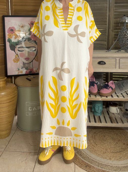 Robe mi-longue oversize blanche Summer Spirit Jaune du 40 au 52