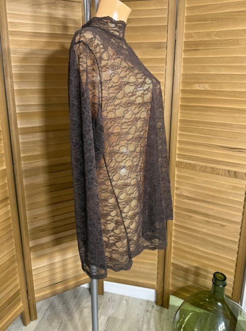 Top ample dentelle chocolat manches longues qualité +++ du 40 au 50/52