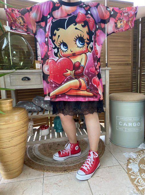 Twin-set débardeur + top résille Betty Boop du 40 au 50