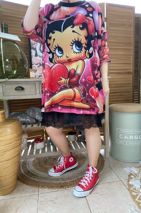 Twin-set débardeur + top résille Betty Boop du 40 au 50
