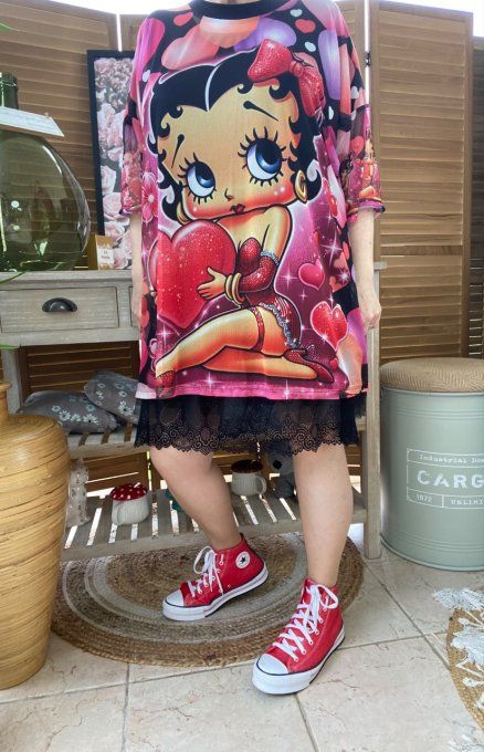 Twin-set débardeur + top résille Betty Boop du 40 au 50