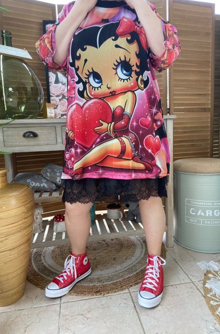 Twin-set débardeur + top résille Betty Boop du 40 au 50