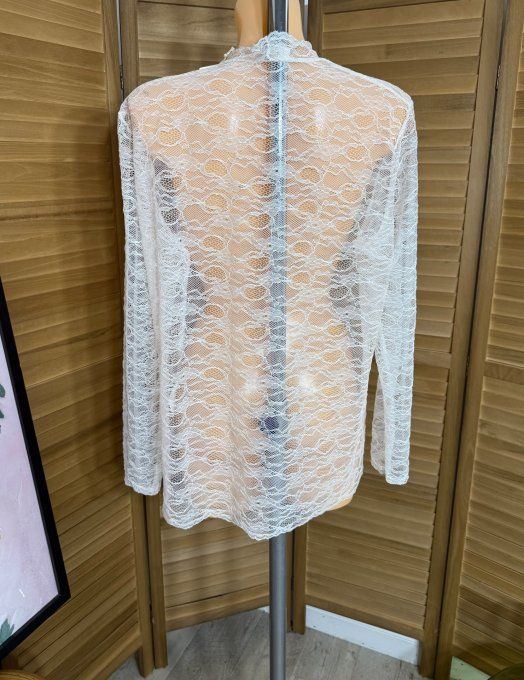 Top ample dentelle blanche manches longues qualité +++ du 40 au 50/52