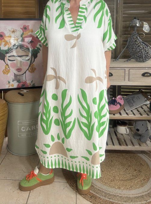 Robe mi-longue oversize blanche Summer Spirit Vert Andalou du 40 au 52 